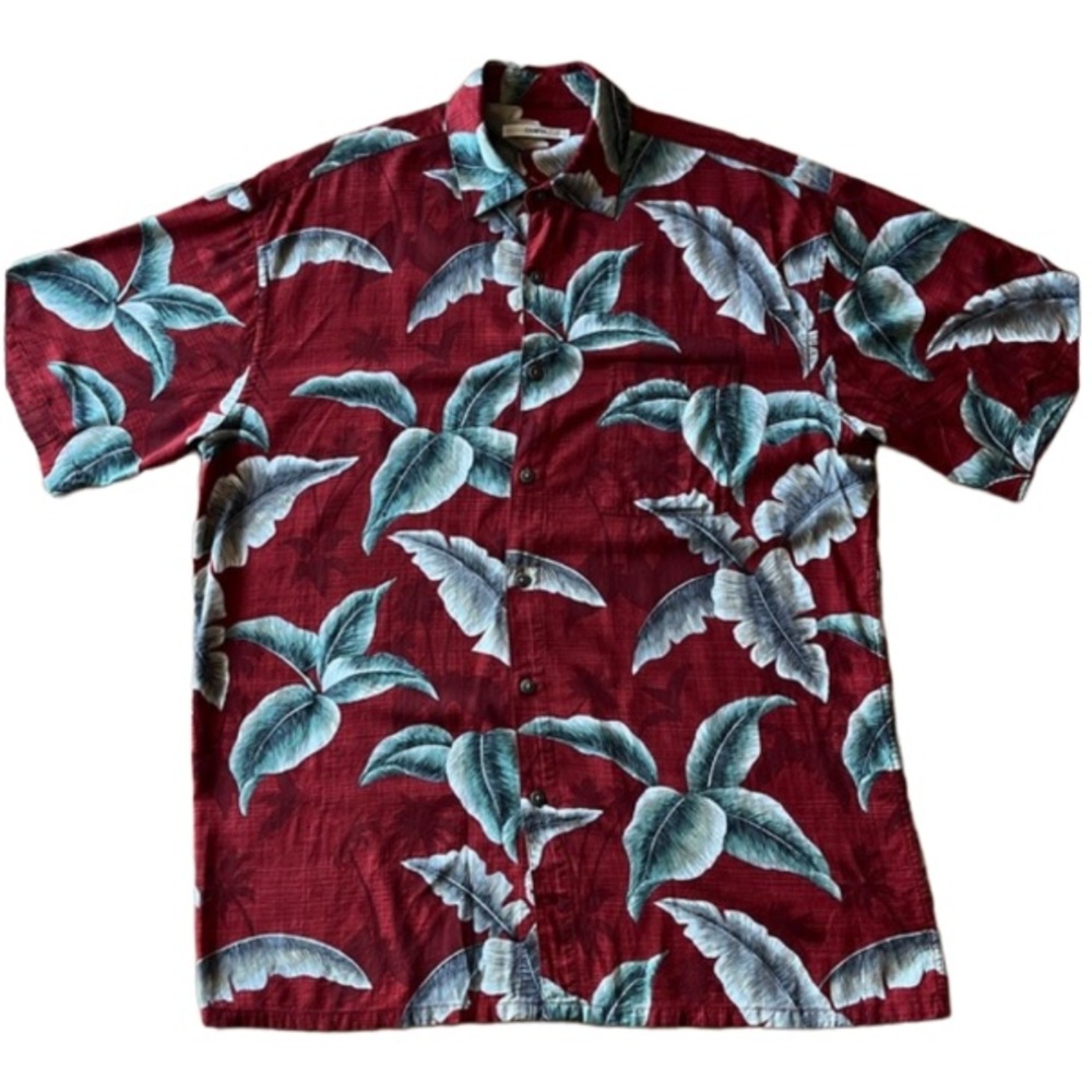 CAMPIA MODA MENS HAWAIIAN SPORTS SHIRT VINTAGE 100% RAYON MAROON GRAY SZ MEDIUM